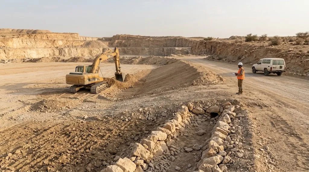 أعمال تشكيل سطح الأرض وتنظيم التصريف ضمن إعادة تأهيل محجر
